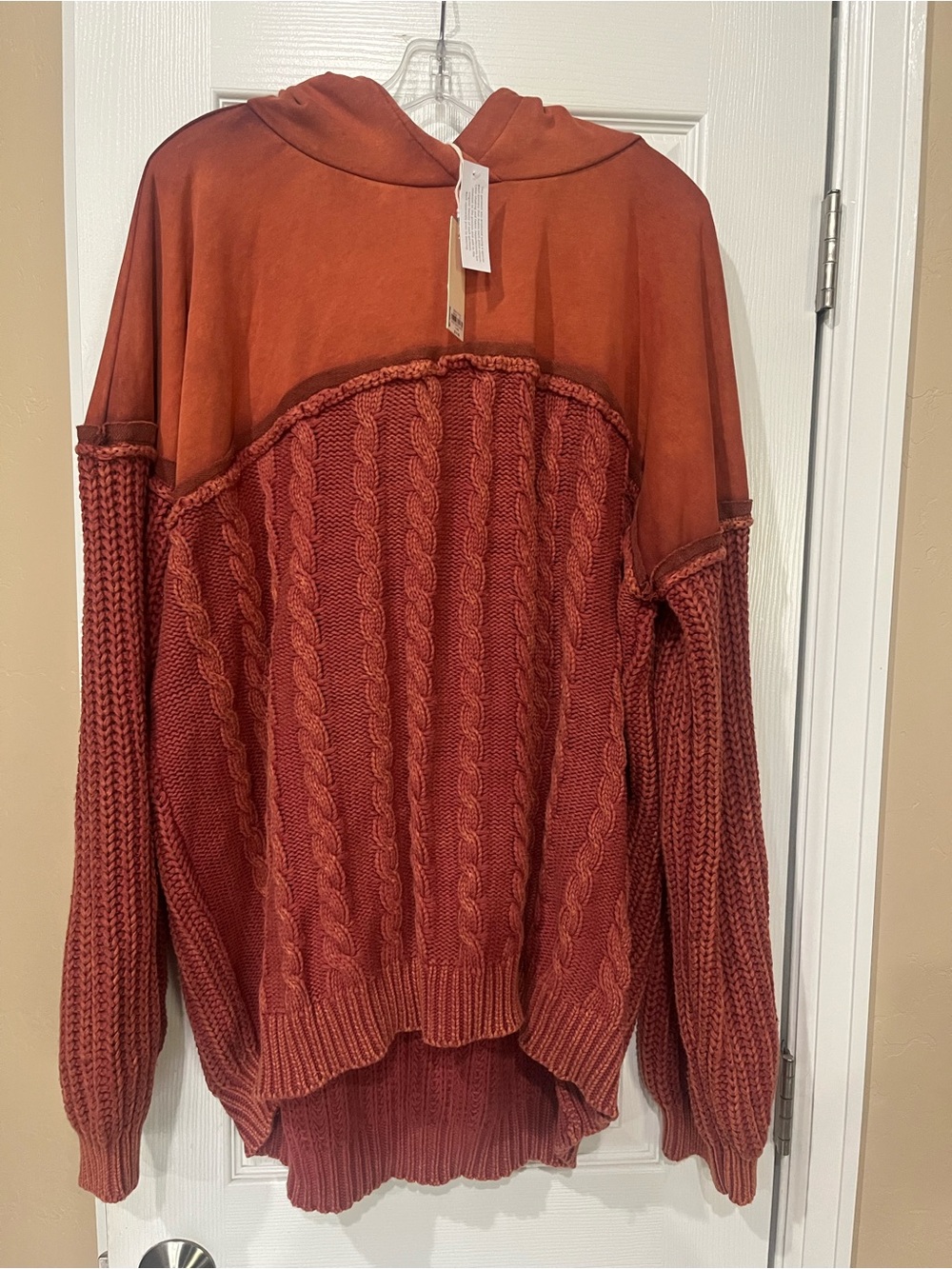 Gilded Intent Rust Cable-Knit Hooded Pullover